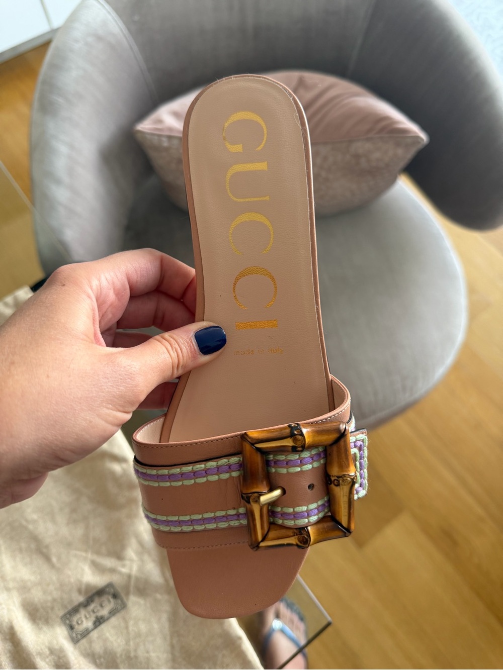 Gucci Blush Pink Bamboo Buckle Slide Sandals with Trim - Picture 5 of 9